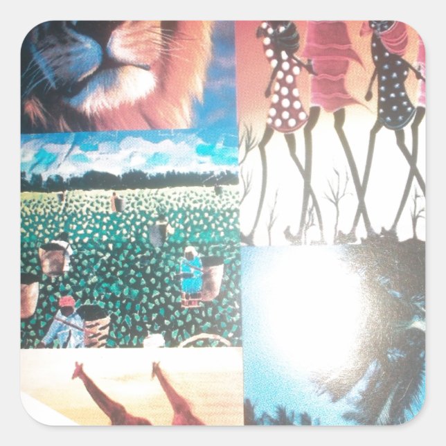 Sticker Carré Tapisserie kenyane : Faune, culture et plage côtiè (Devant)