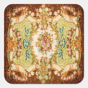 Sticker Carré tapisserie rose à fleurs baroque victorienne