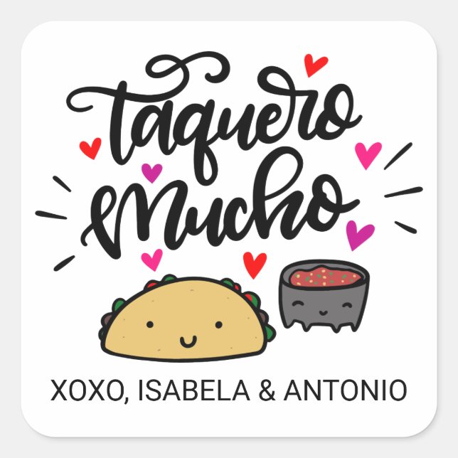 Sticker Carré Taquero Mucho, personnalisé (Devant)