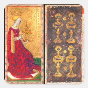 STICKER CARRÉ TAROTES DE RENAISSANCE ANTIQUE / REINE DES TASSE