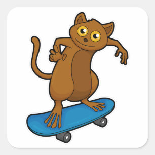 Sticker Carré Tarsier comme Patineur avec Skateboard