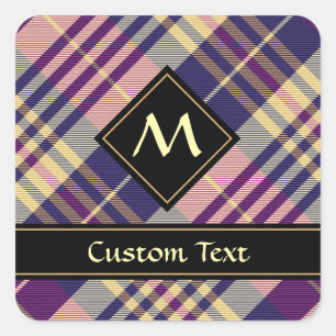 Sticker Carré Tartan mauve, or et bleu