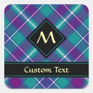 Sticker Carré Tartan vert de mer, violet et bleu