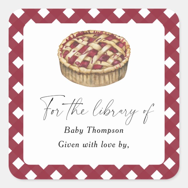 Sticker Carré Tarte à couture d'aquarelle - plaque Baby shower (Devant)