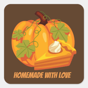 Sticker Carré Tarte citrouille Thanksgiving ajouter nom ou messa