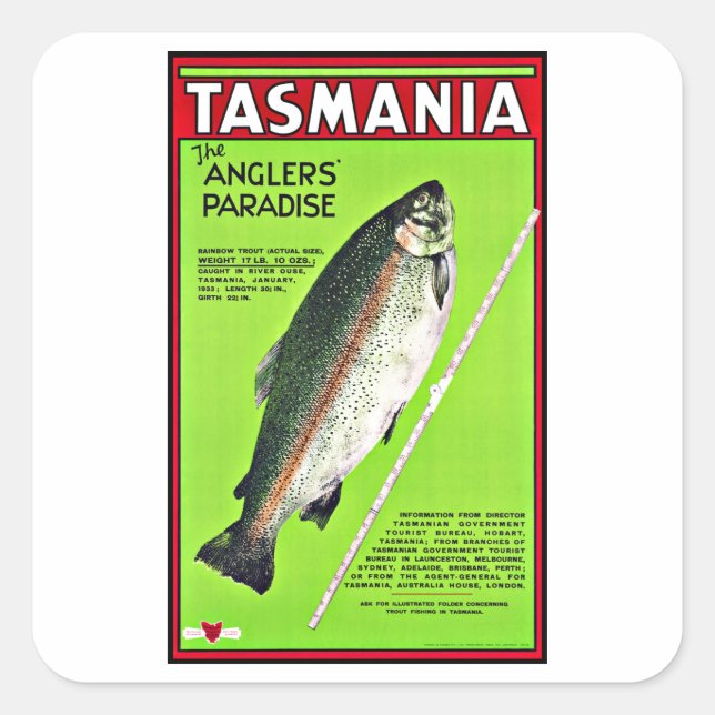 Sticker Carré Tasmanie Australie Anglers Paradise Pêche (Devant)
