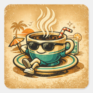 Sticker Carré Tasse de café cool avec des lunettes de soleil