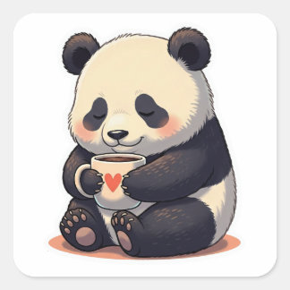Sticker Carré Tasse de café Panda Endormi – Ambiance Cosy