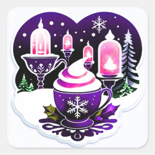 Sticker Carré Tasse de Chocolat Chaud de Vacances d'Hiver Avec L