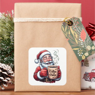 Sticker Carré Tasse fumante de café de Santa Claus souriant