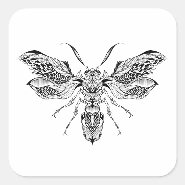 Sticker Carré Tatouage d'Abeille-Guêpe (Devant)