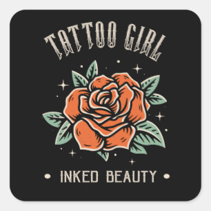 Sticker Carré Tatouage Femmes Beauté Rose Fille Tatouage Art Sty