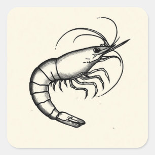 Sticker Carré Tatouage Flash Crevette Noir & Blanc Art Tradition