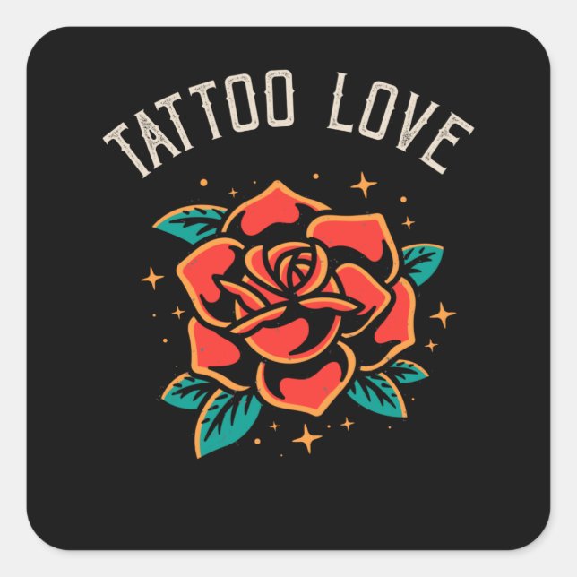Sticker Carré Tattoo Love Rose Tatoo Style Illustration (Devant)