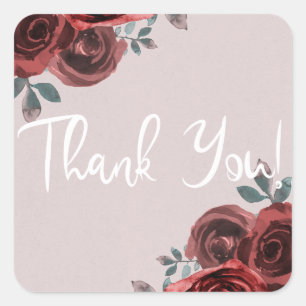 Sticker Carré Taupe Bourgogne Aquarelle Rose Mariage verte