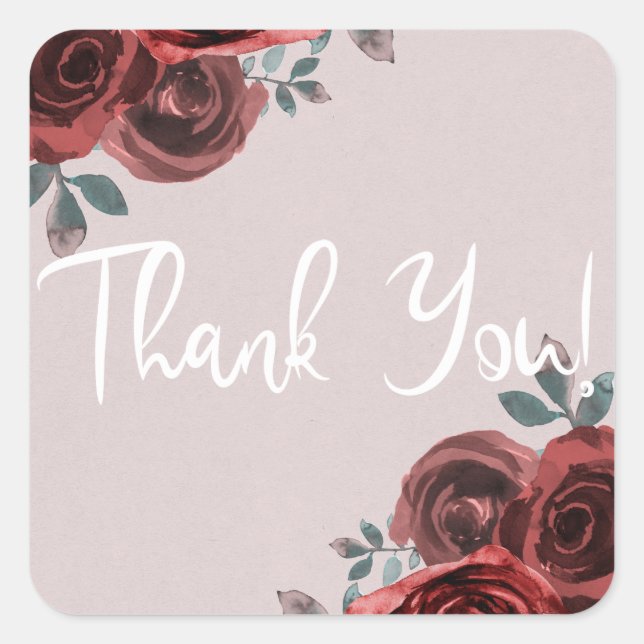 Sticker Carré Taupe Bourgogne Aquarelle Rose Mariage verte (Devant)