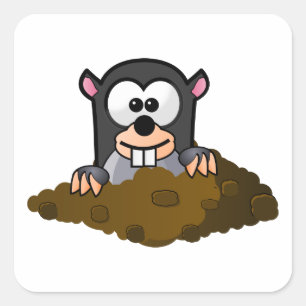 Sticker Carré Taupe mignonne de bande dessinée sautant hors de