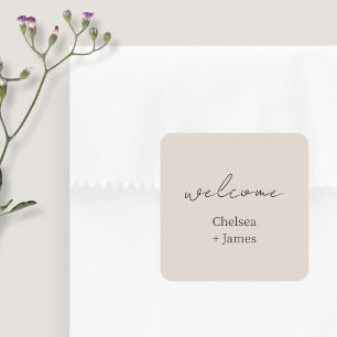 Sticker Carré Taupe neutre   Mariage d'accueil simple et chic