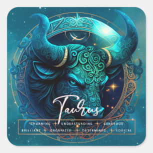 Sticker Carré Taurus céleste Bull Imaginaire Ethérée Star Zodiac