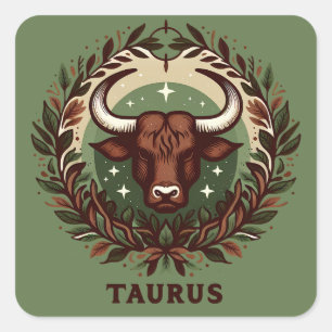 Sticker Carré Taurus de Terre, Sensuel Zodiac Star Signal Art De