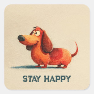 Sticker Carré Tay Happy Dog – Citation Positive et Mignonne