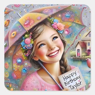 Sticker Carré TAYLOR ~ JEUX ANNIVERSAIRE ~ Parapluie ~