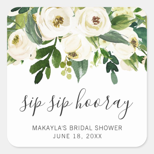 Sticker Carré Tchin Tchin Hourra Élégant Shower de Mariage Flora (Devant)