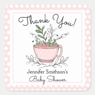 Sticker Carré Tea Cup Tea Party Baby shower Merci