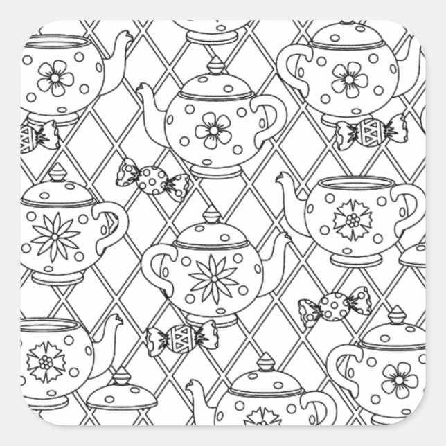 Sticker Carré Tea Pot Doodle (Devant)