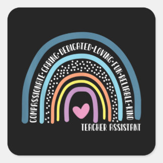 Sticker Carré Teacher Assistant Cute Rainbow