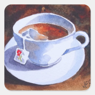 Sticker Carré Teacup & Saucer avec Teabag
