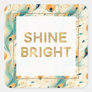 Sticker Carré Teal Orange Crème Paon Paillettes Brillance