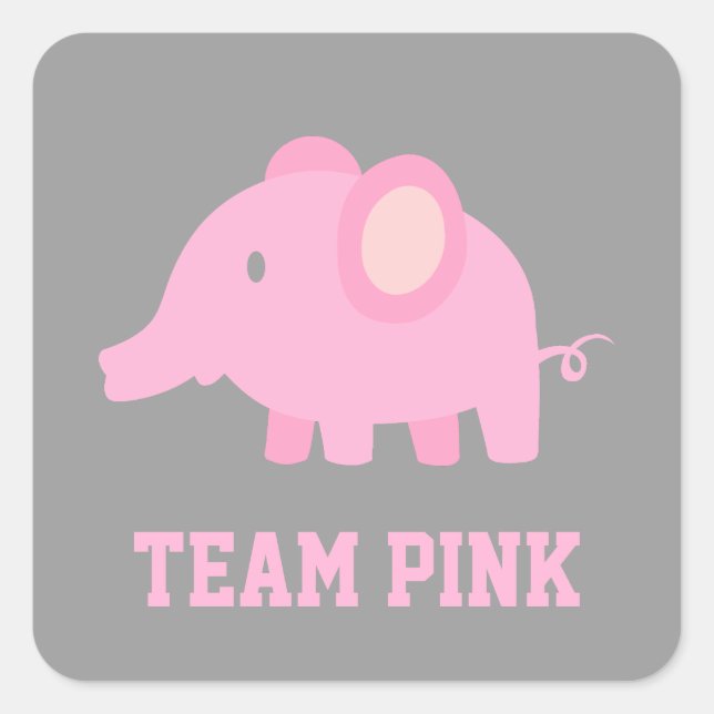 Sticker Carré Team Pink, Baby Girl Elephant, Gender Revevela Par (Devant)