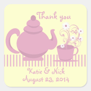 Sticker Carré Teapot et marguerites roses