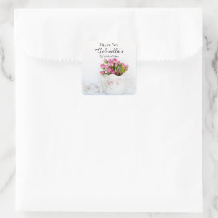 Sticker Carré Teapot rose Roses Quinceañera Merci Favoriser Tag