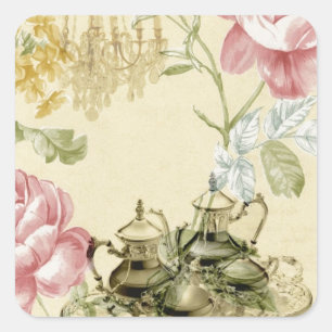 Sticker Carré Teapot Tea Party Paris Floral
