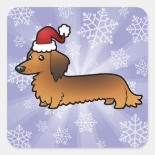 Sticker Carré Teckel de Noël (à cheveux longs)