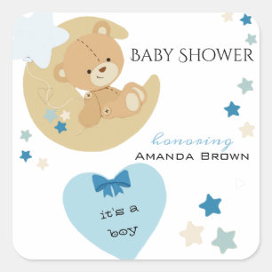 Sticker Carré Teddy Bear Love Baby Boy Douche  