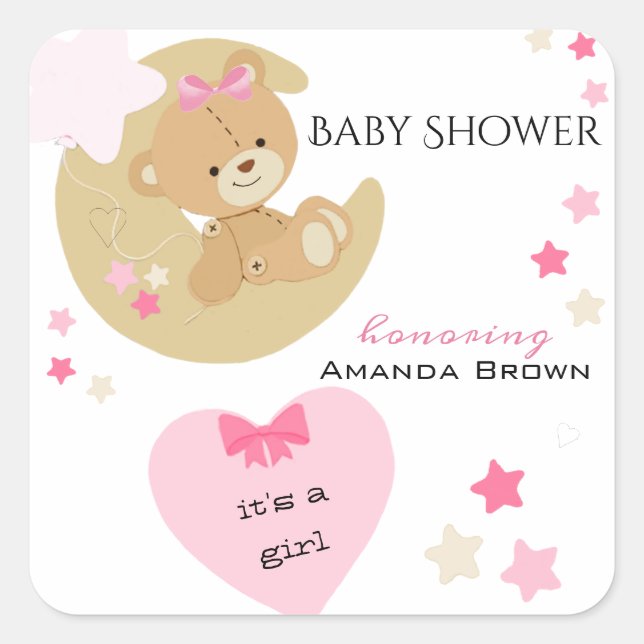 Sticker Carré Teddy Bear Love Baby Girl Douche (Devant)