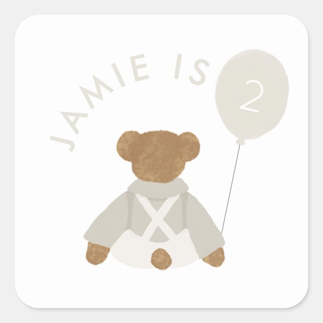 Sticker Carré Teddy Bear Pique-nique Baby Anniversaire (Devant)