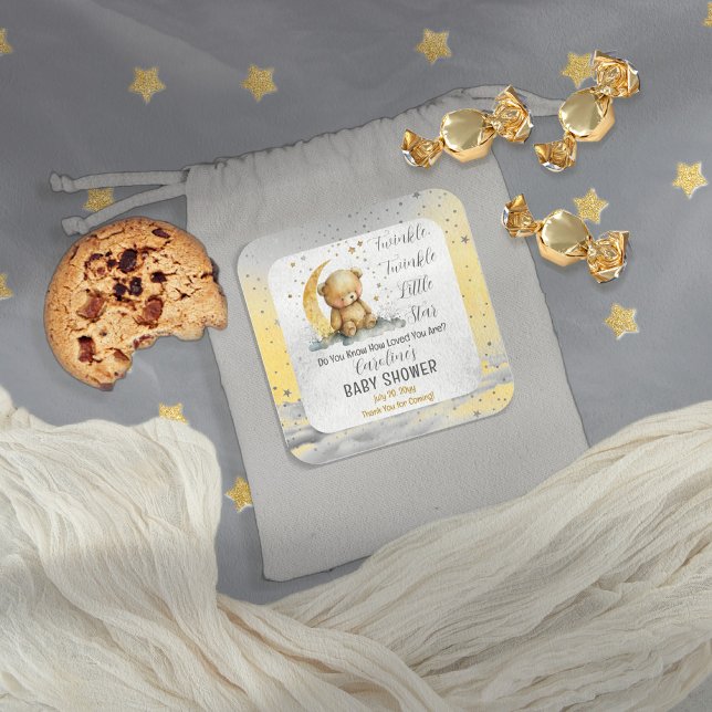 Sticker Carré Teddy Bear Twinkle Twinkle Little Star Baby shower (Create an enchanting baby shower with our Teddy Bear Twinkle Twinkle Little Star collection.  )