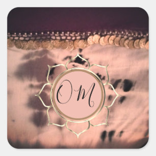 Sticker Carré Tee de teinture rose pâle OM Lotus