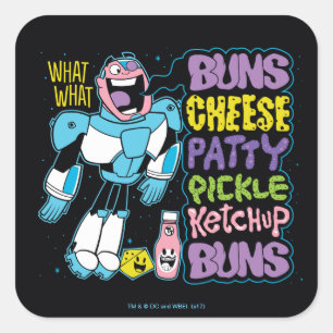 Sticker Carré Teen Titans Go !   Cyborg Burger Rap