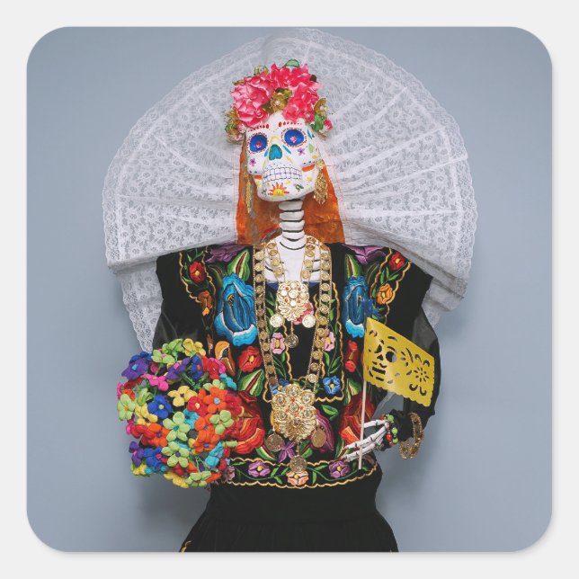 Sticker Carré Tehuana Catrina mexicaine (Devant)