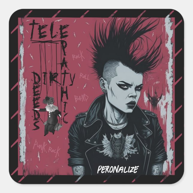 Sticker Carré Telepathic Dirty Deeds Elle a le look Cool (Devant)