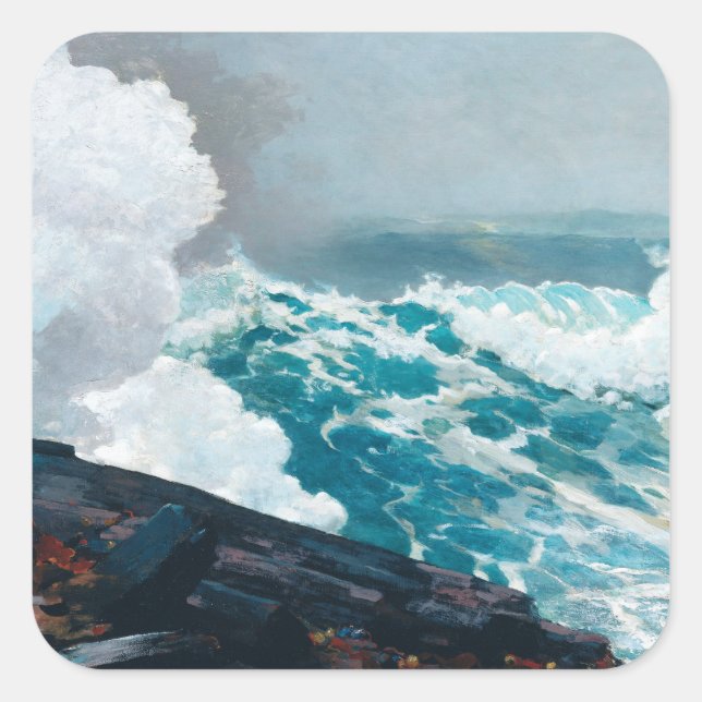 Sticker Carré Tempête sur la peinture de la mer (Devant)