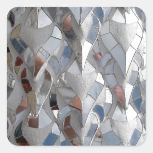 Sticker Carré Temple blanc en tuiles miroir, Chiang Rai