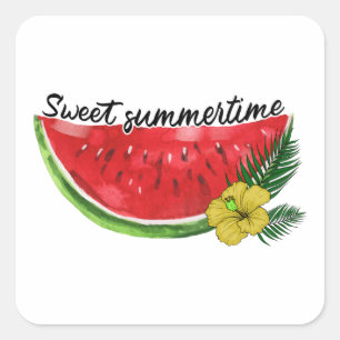 Sticker Carré Temps d'été doux Watercolor Watermelon