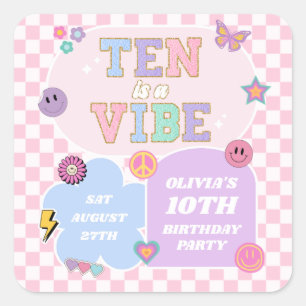 Sticker Carré Ten Is A Vibe Preppy Patch 10th Birthday Party