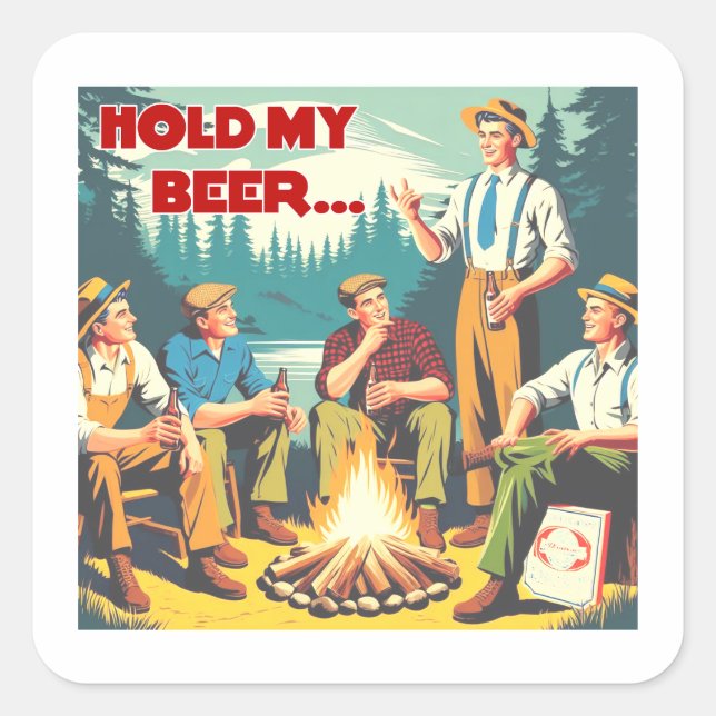 Sticker Carré Tenez Mon Camping De Bières (Devant)